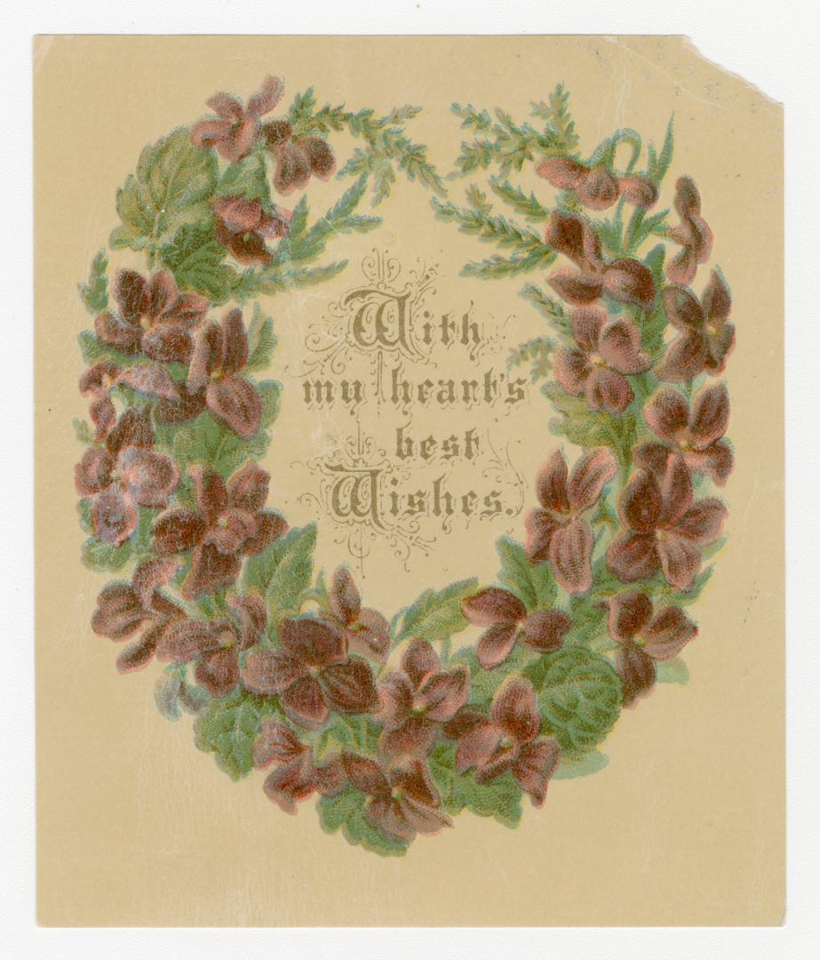 A wreath of burgundy flowers and greenery. Gold background. 