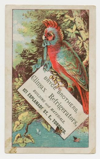 Colour trade card advertisement depicting a big bird with caption stating, "Bryce Brothers, Cli ...
