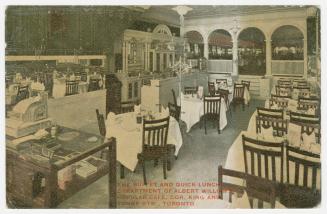 Colorized photograph of a restaurant interior.