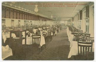 Colorized photograph of a restaurant interior.