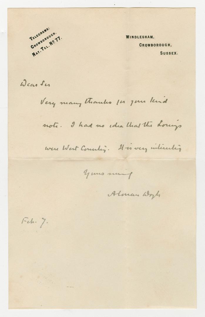Manuscript letter and postage envelope in Arthur Conan Doyle's handwriting. 