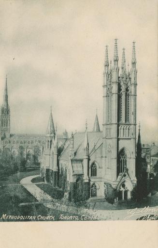 B/W postcard depicting a photo of the exterior of the Metropolitan Church with caption, "Metrop ...