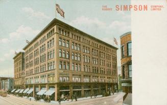 Colour postcard depicting a photo of Simpsons Department Store with caption, "The Robert Simpso ...