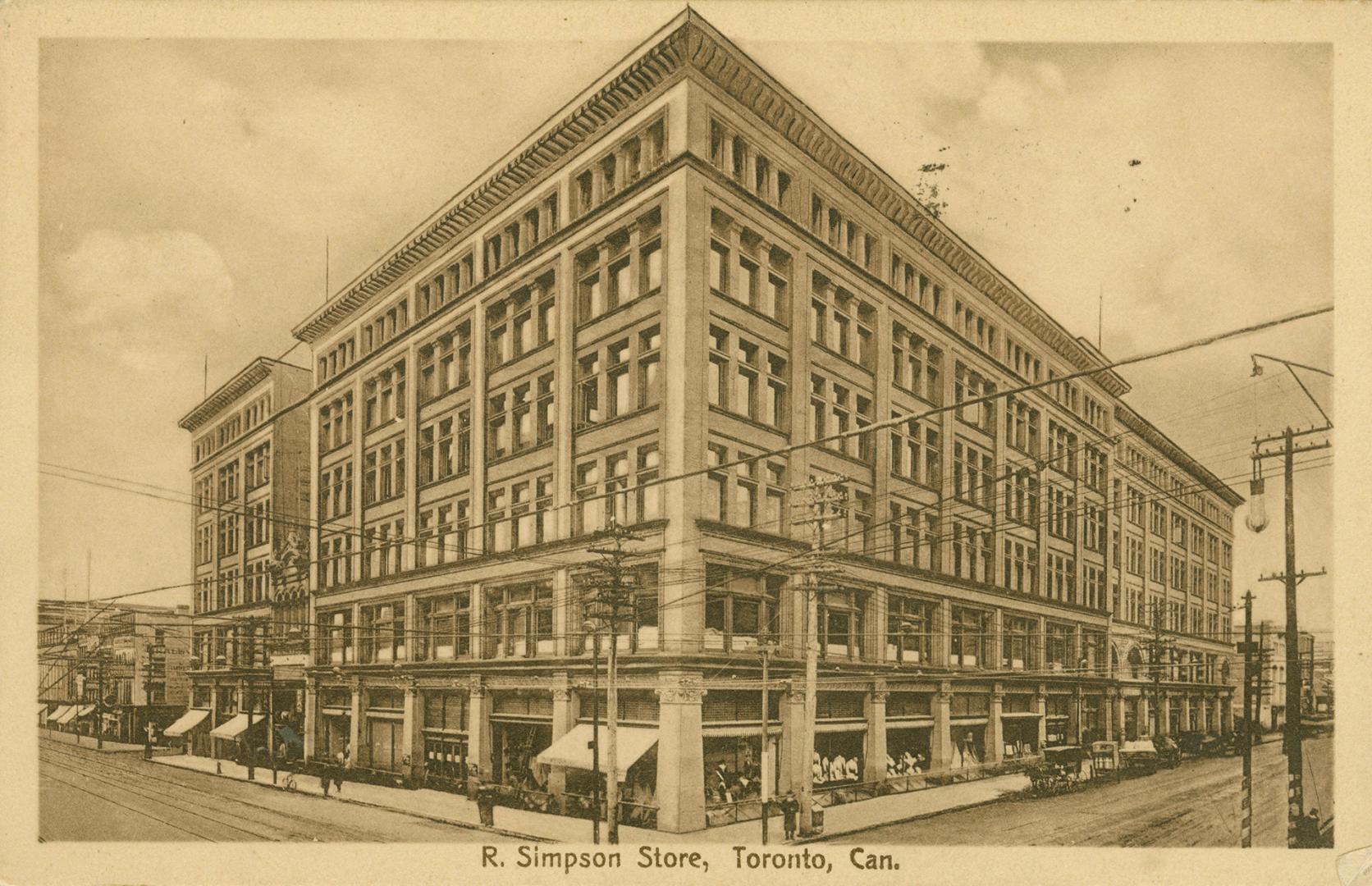 Sepia-toned postcard depicting a photo of Simpsons Department Store with caption, "R. Simpson S ...
