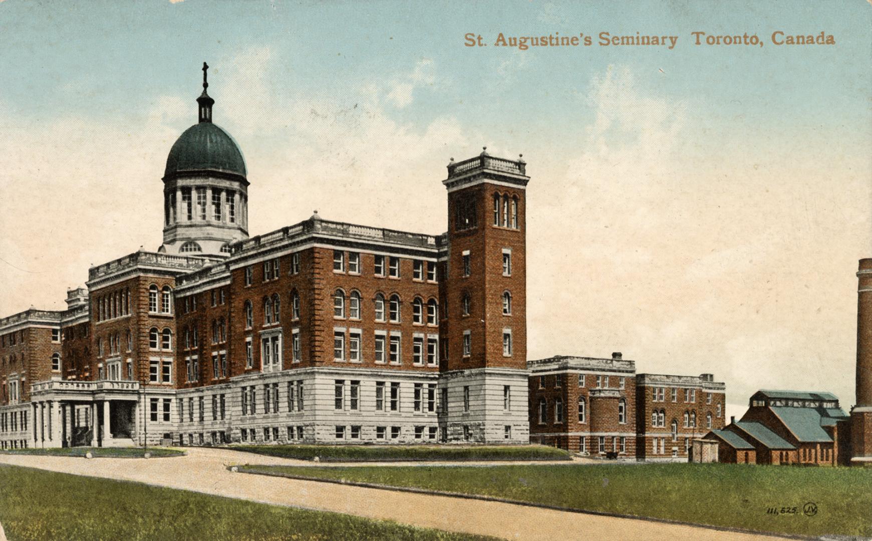 Colour postcard depicting a photo of the exterior of St. Augustine's seminary, with caption, "S ...