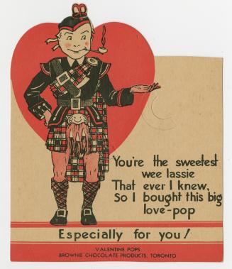 A man dressed in a formal looking kilt stands in front of a large red heart smoking a pipe. Bes ...