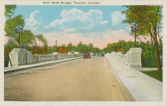 Colour postcard depicting the Glen Road Bridge with automobiles on it, with caption, "Glen Road…