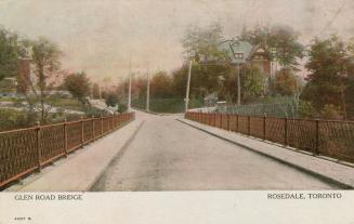 Colour postcard depicting the Glen Road Bridge with a house in the distance, with caption, "Gle…