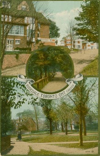 Colour postcard depicting a montage of street scenes in Rosedale, with caption, "Rosedale, Toro ...
