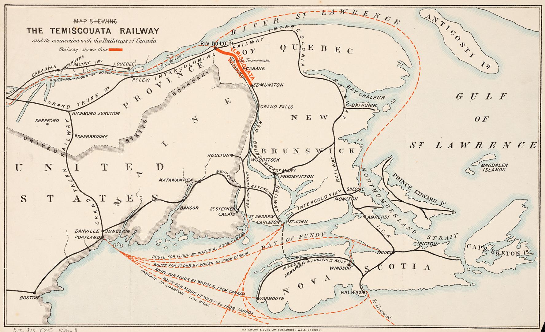 Map shewing Temiscouata Railway and its connection with the railways of Canada 