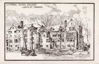 Black and white drawing of a very large Victorian building complex and grounds.