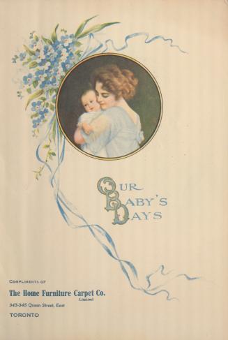 Portrait style illustration of a mother in a light blue dress holding her baby in her arms. 