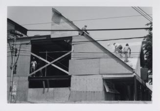 Photo of construction of library building addition. 