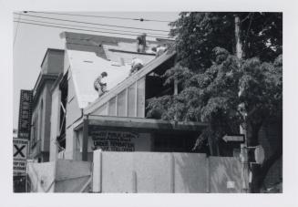 Photo of construction of library building addition. 