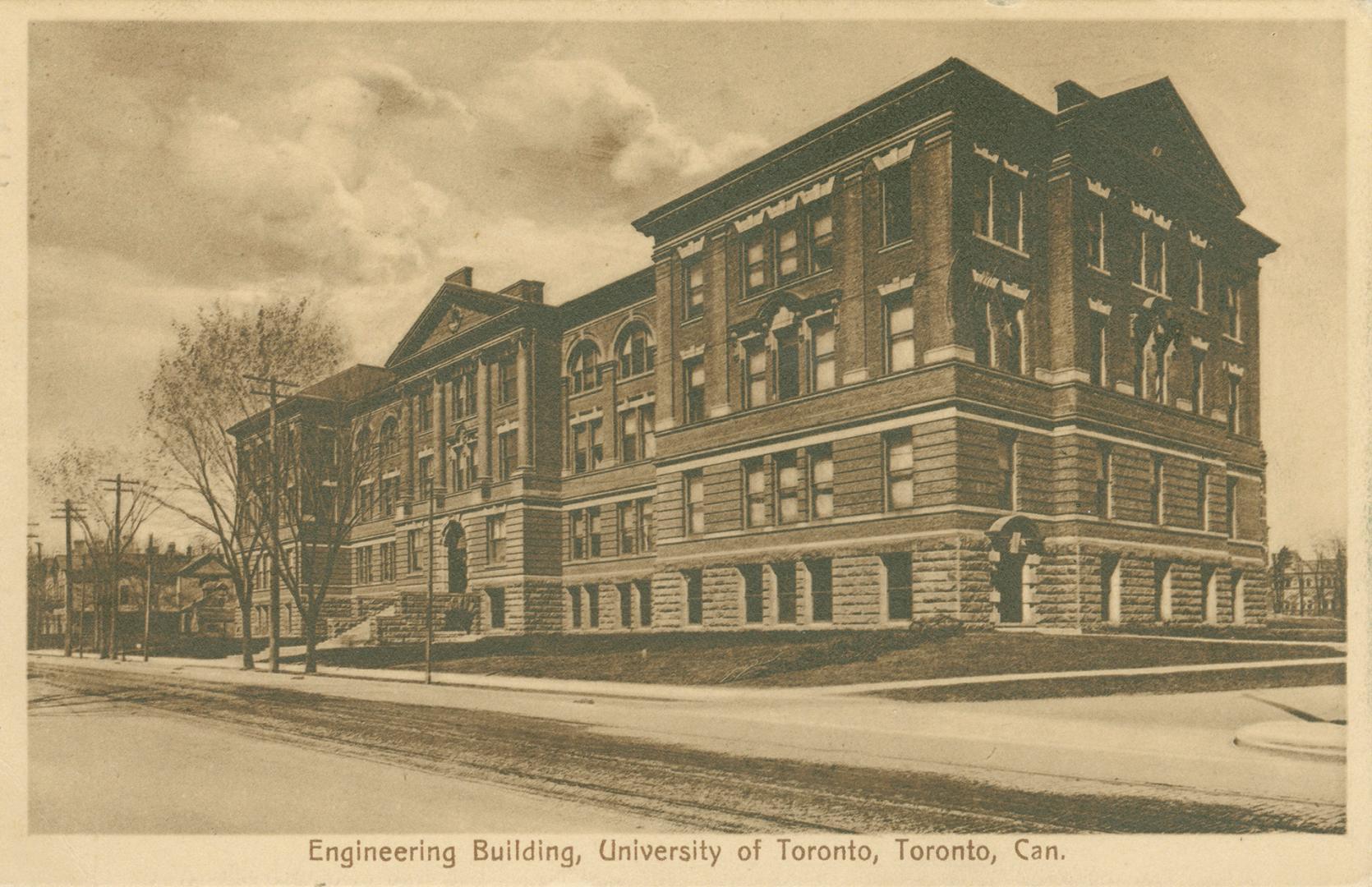 Sepia toned photograph of a four story collegiate building.