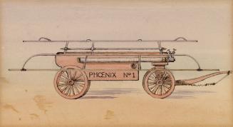A painting of an antique fire engine with "PHOENIX No. 1" written on its side.