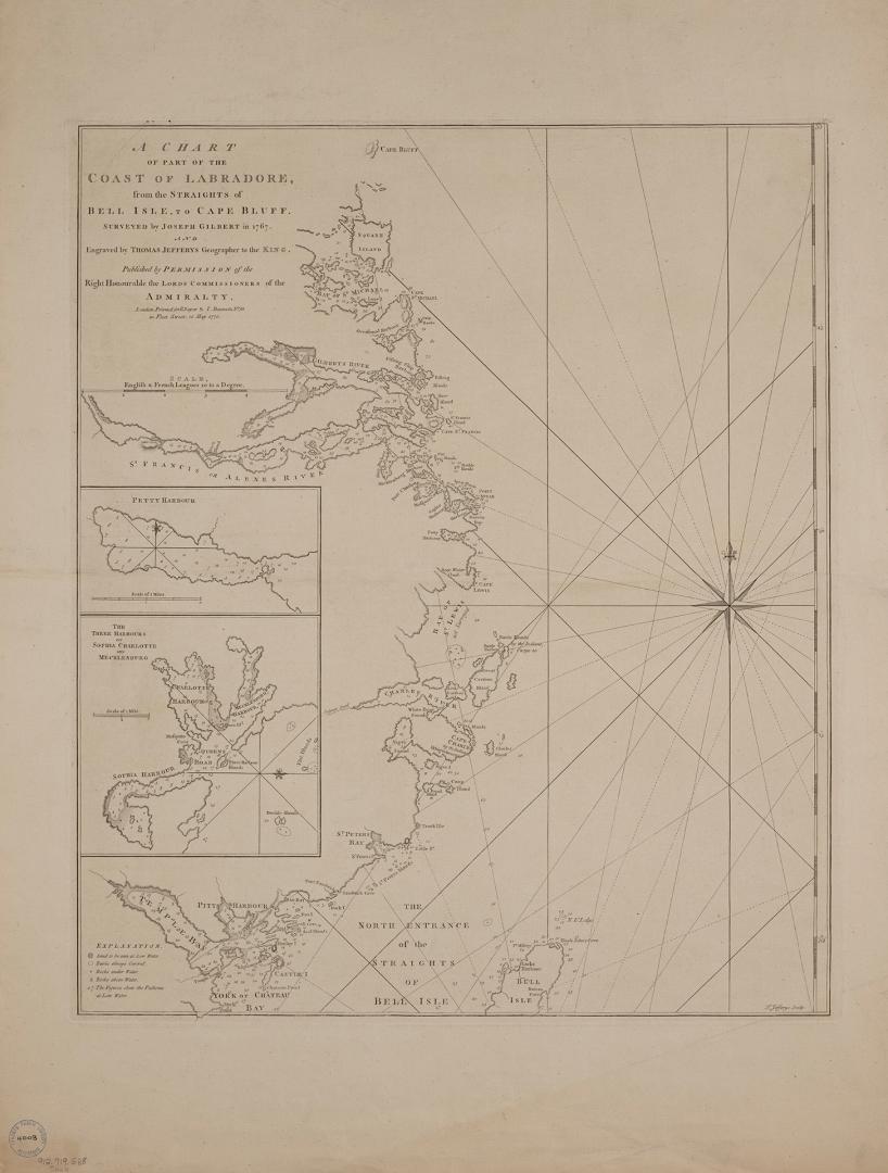 A chart of part of the coast of Labrador from the straights of Bell Isle to Cape Bluff