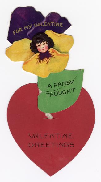 This card consists of three parts: A red heart, a green leaf, and a purple and yellow pansy flo ...