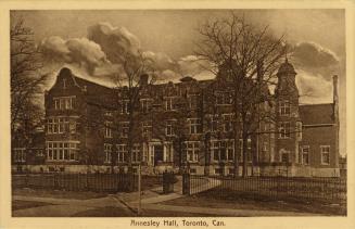 Dark sepia-toned photo postcard depicting a building known as Annesley Hall on Queen's Park Cre ...