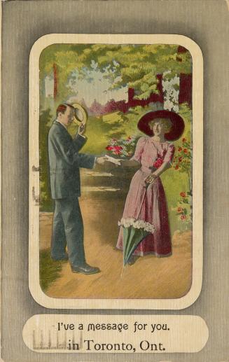 A man reaching out to take a woman's hand in a park.