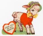 "Wool you be my valentine" - Image of a lamb wearing a bonnet. 