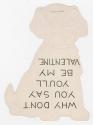 A golden-brown dog is seated and wearing a muzzle. The words "Are you muzzled" are written on t ...