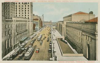Colour postcard depicting an illustration of Front Street with the Royal York Hotel on the left ...