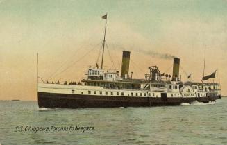 Colorized photograph of a large steamship on open water
