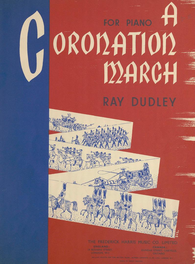 Cover features: title and composition information with drawing of a coronation procession (red, ...