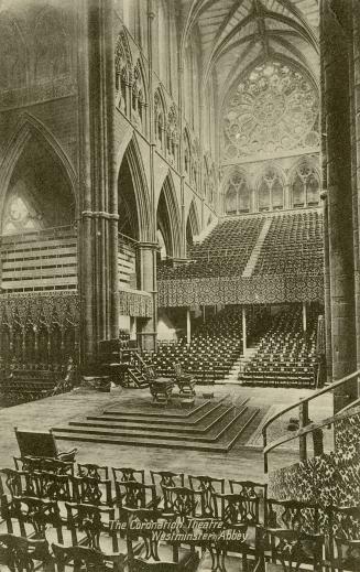 Black and white postcard of the Coronation Theatre, Westminster Abbey