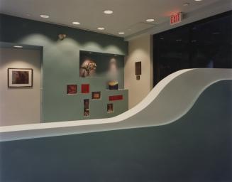 Picture of interior of library showing curved wall and display space. 