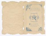 A folded lace card. Bouquets of flowers and white lace are pictured on outside. An image of a b ...