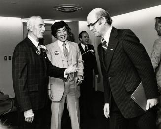 Board member Thomas Goudge, architect Raymond Moriyama and Paul Gosgrove, Mayor of Scarborough at the official opening of Toronto Reference LIbrary