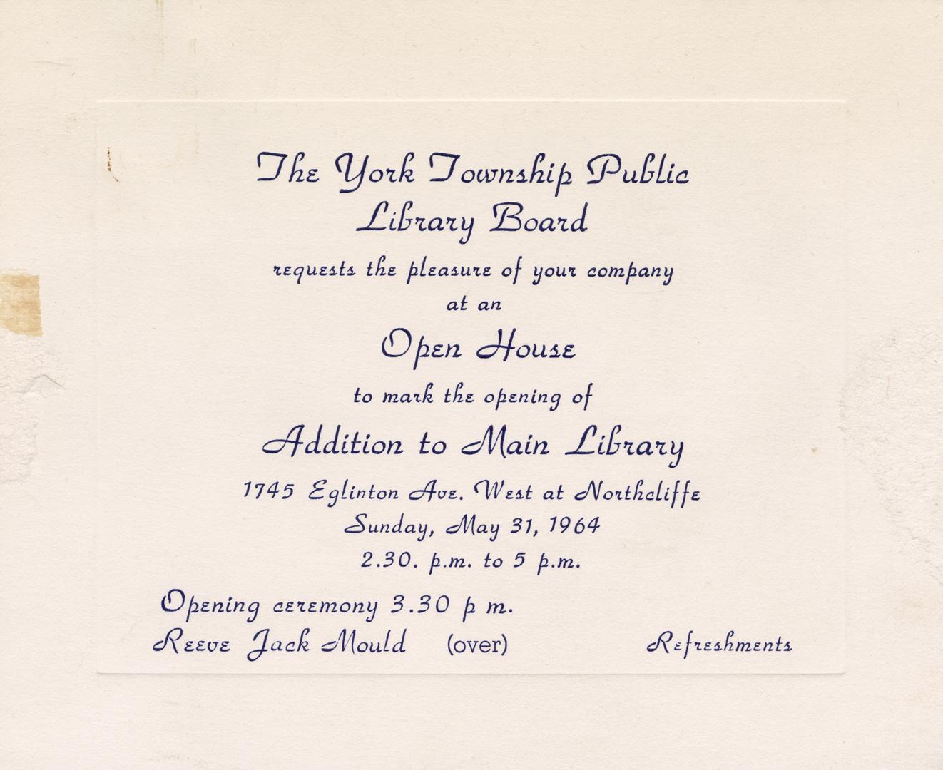 Invitation to library opening. 