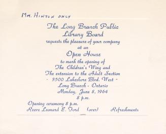 Invitation to library opening. 
