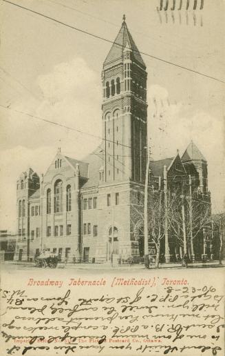 Black and white photograph of a church in the Richardsonian Romanesque style.