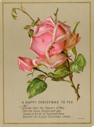 A pink rose is pictured with a rhyming verse below it and a gold border surrounding them.