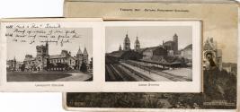 Sepia-toned photo postcard containing an inset photo montage of various Toronto buildings and a ...