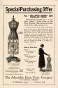 2 sided printed advertisement with black and white text and illustrations of dress forms - side…