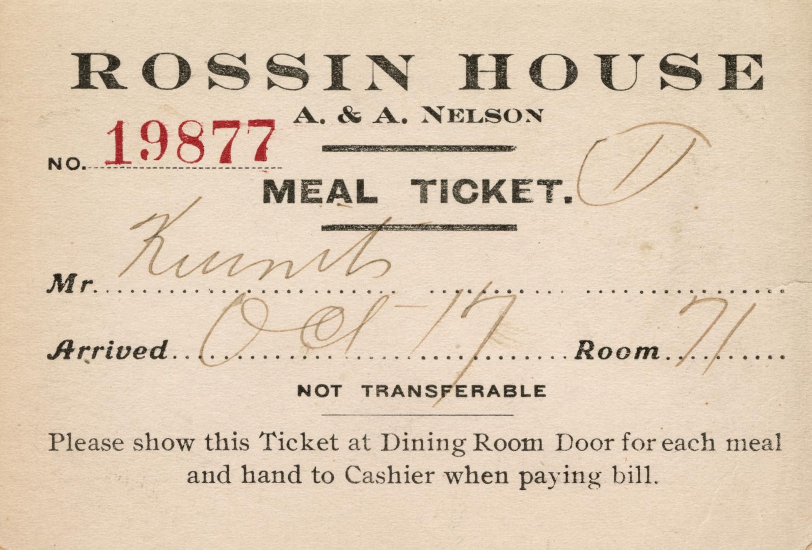 Rossin House meal ticket