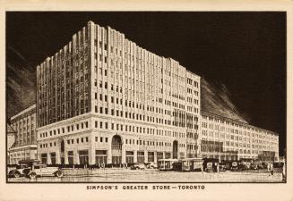 Sepia toned photograph of a high rise retail building.