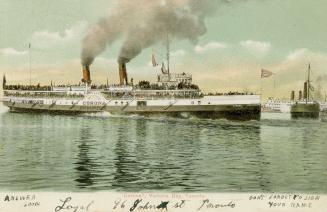 Colorized photograph of a steamship on open water.