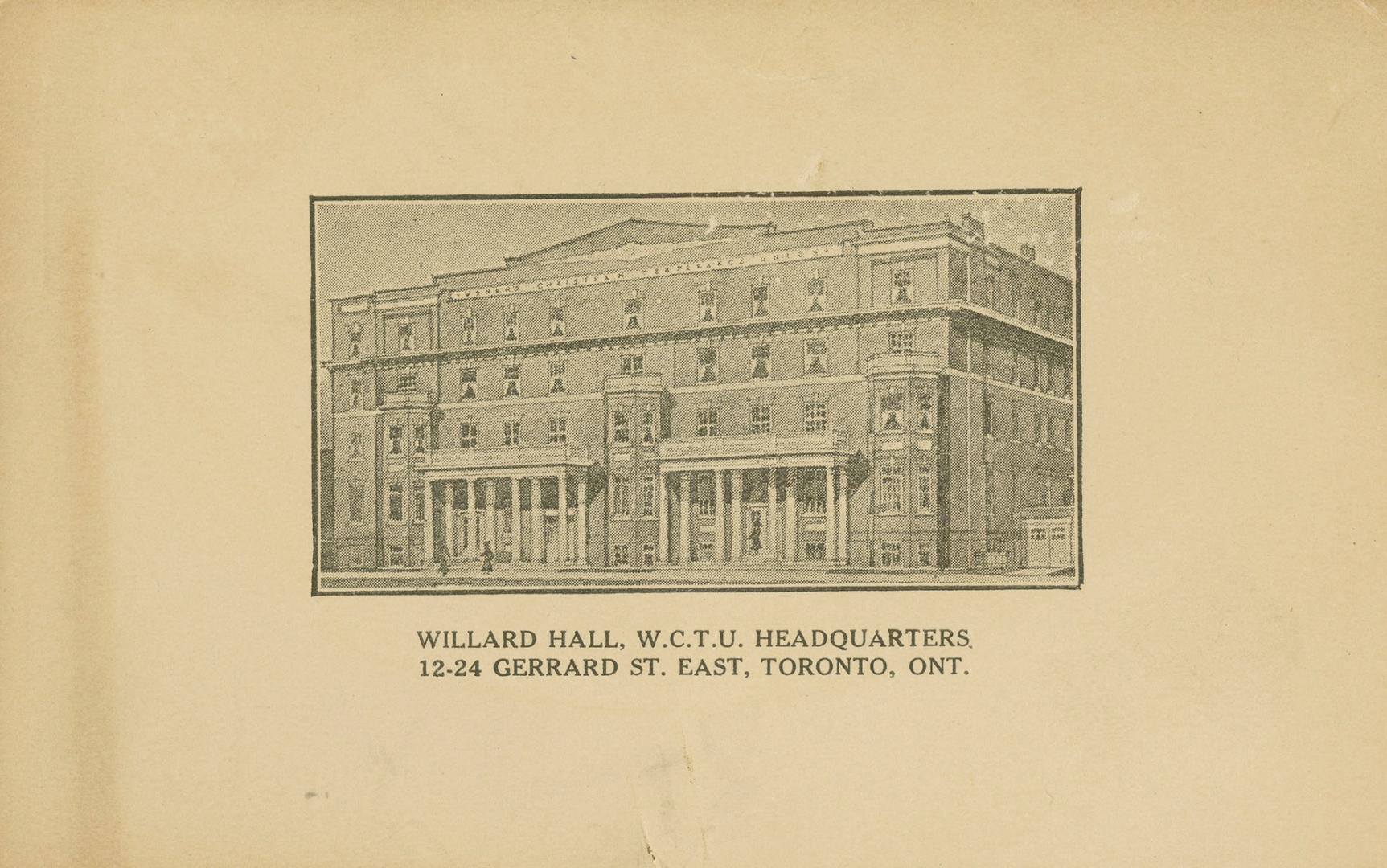 Black and white drawing of a large four story building with balconies over two front doors.