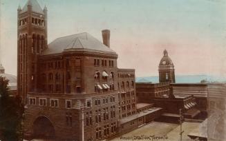 Colour postcard depicting a raised exterior view of Union Station with the lake visible in the  ...