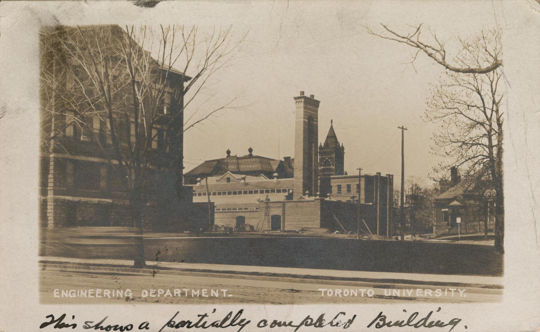 Sepia-toned photo postcard depicting a view of some buildings at a university campus. The capti ...