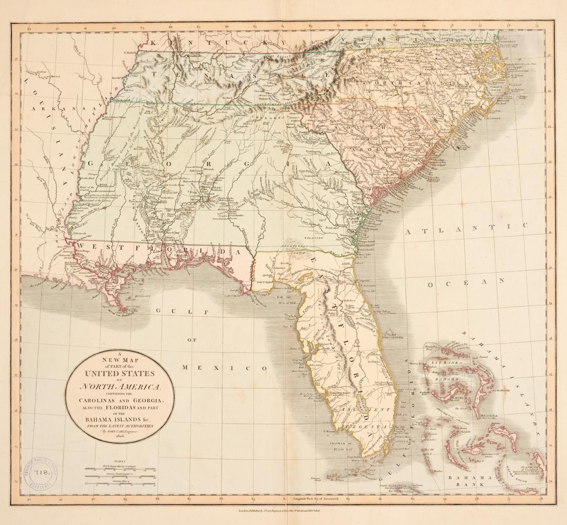 A new map of part of the United States of North America containing the Carolinas and Georgia, also the Floridas and part of the Bahama Islands &c.  from the latest authorities