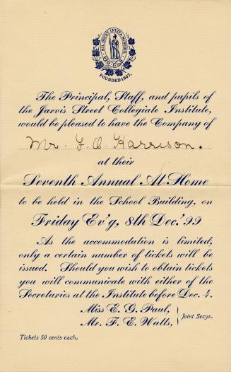 The Principal, staff and pupils of the Jarvis Street Collegiate Institute would be pleased to h…