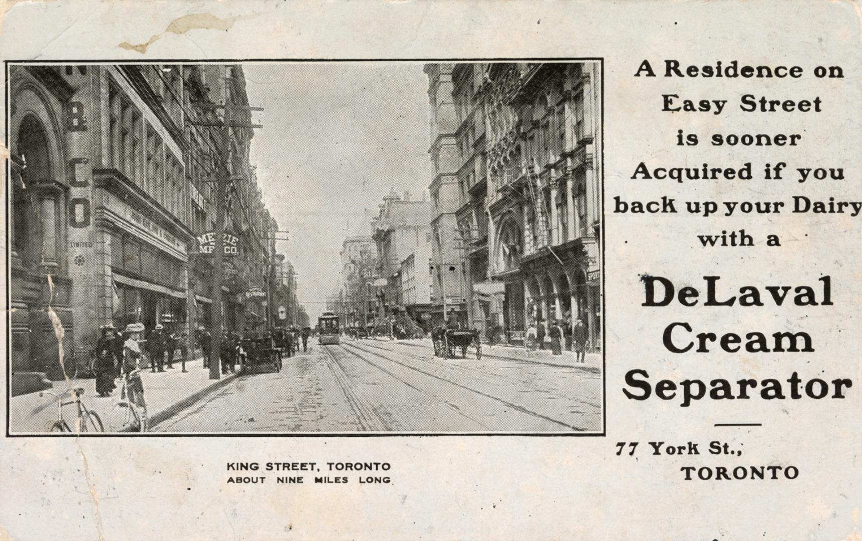 Black and white postcard with inset photo of King Street with pedestrians, buildings, a streetc ...