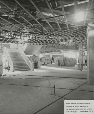 Picture of interior of library building under construction.