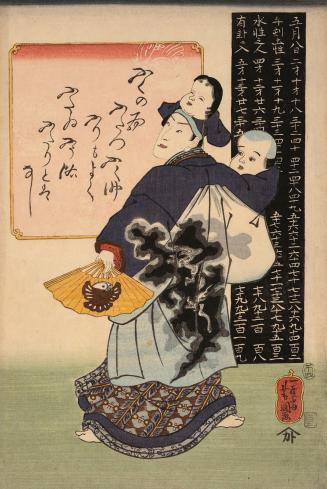 Japanese print of actors with masks (polychrome)